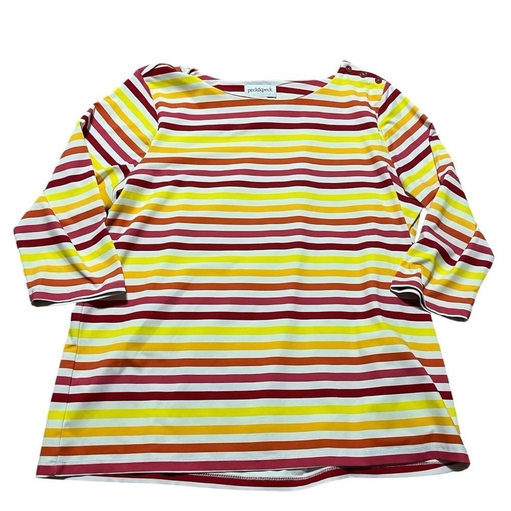 Like New Peck & Peck Vibrant Stripe 3/4 Sleeve Boxy Blouse Size XL Button Detail